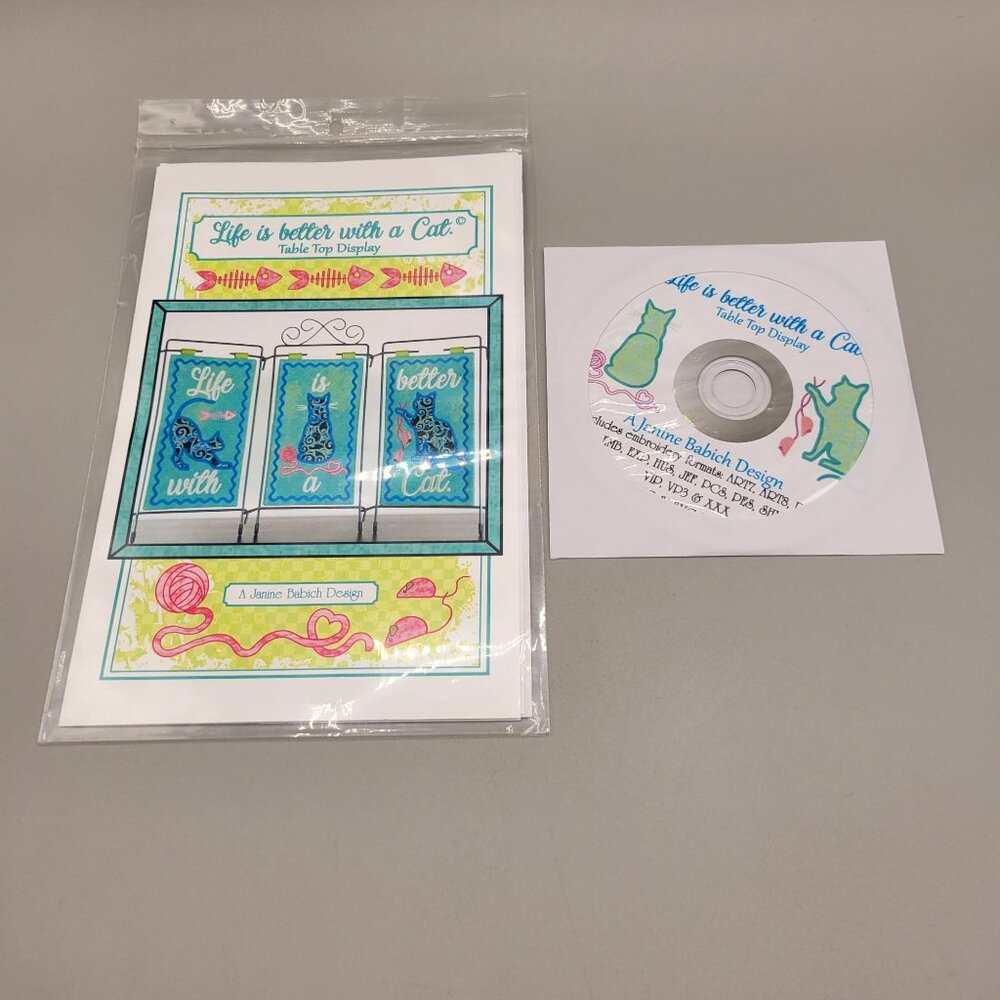 Life is Better with a Cat Sewing Machine Embroidery Pattern CD Table Top Display